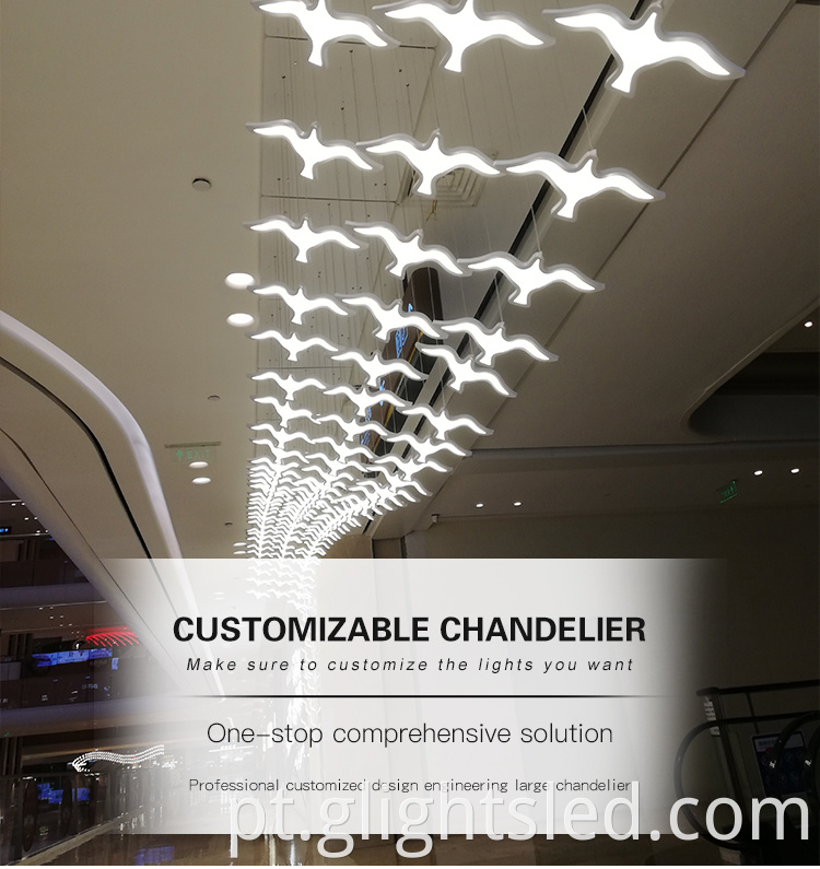 Projeto criativo em forma de pássaro decoração de interiores lobby led lustre pendente